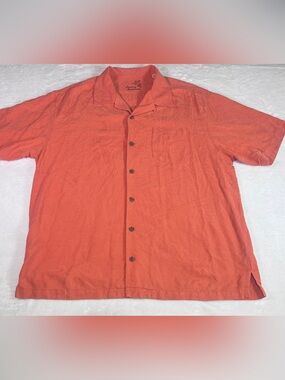 Tommy Bahama 100% Silk Hawaiian Camp Shirt Men’s XL Coral Orange